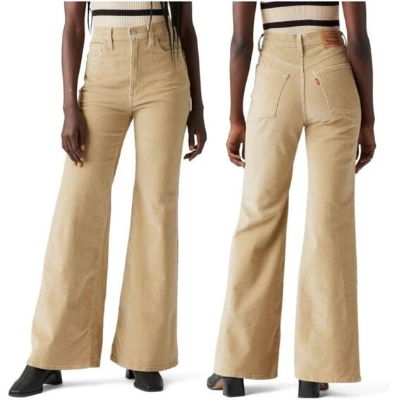Levi's Ribcage Bell Bottom Flare Corduroy Pants in Safari - Picture 1 of 8